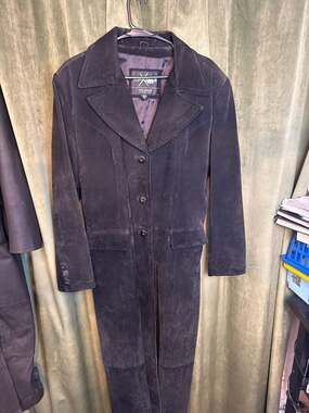 Wilsons Leather Maxima Vintage Black Suede Trench Coat Long Duster Jacket